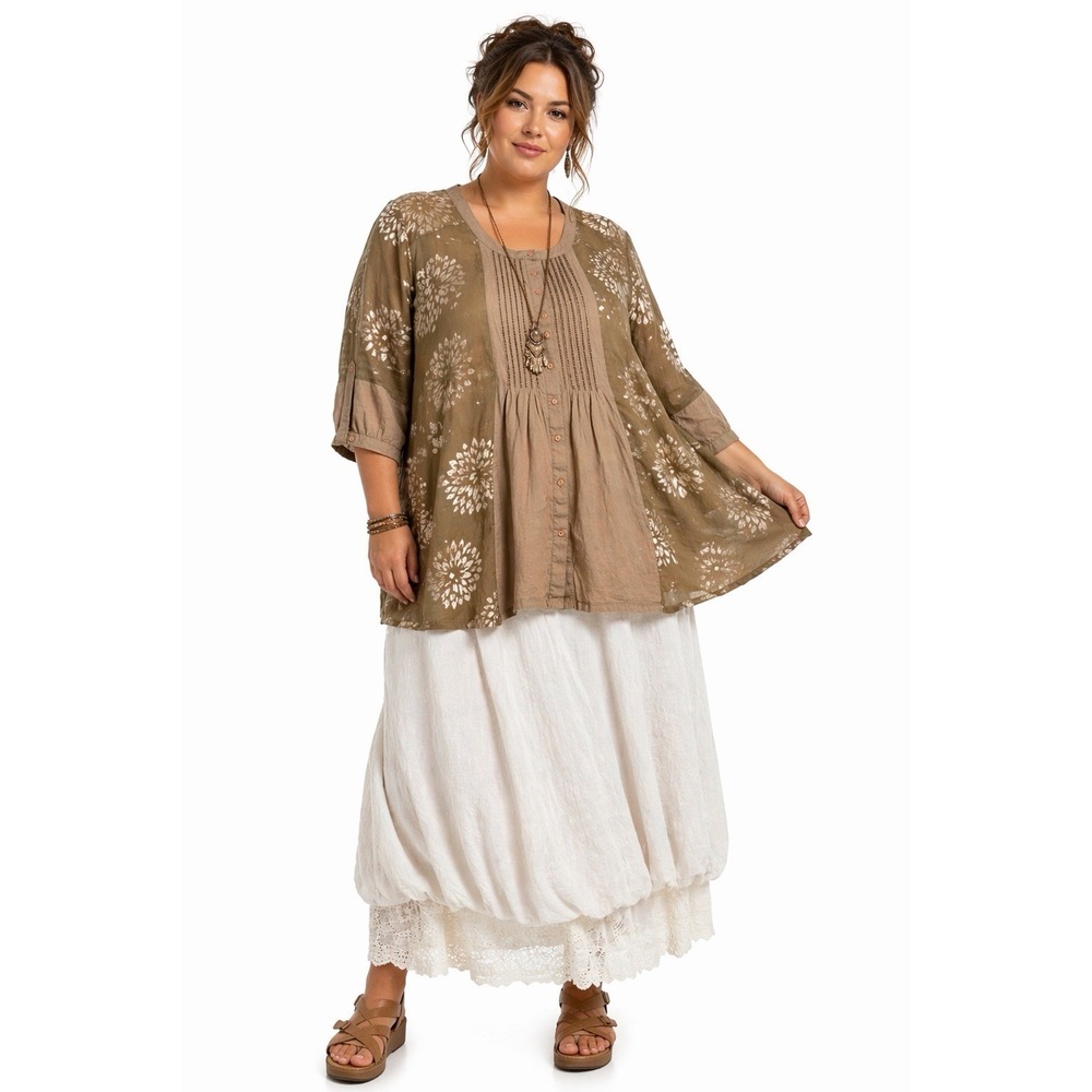 ulla popken 28/30 4x Plus Boho Tunic Blouse Overlay Floral Flowy Boho Lagenlook